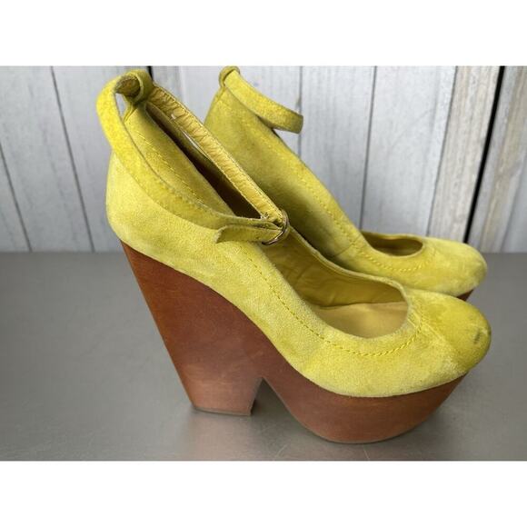 Top Shop Platform Heels Women Suede & Wood Bright Yellow Pin Up Size US 5 - Picture 5 of 10